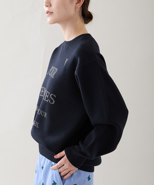 ヴェルメイユパーイエナ　カシミヤ混レーヨン　長袖　リブニット　ネイビー cotton silk crew プルオーバー（ニット／セーター）｜VERMEIL