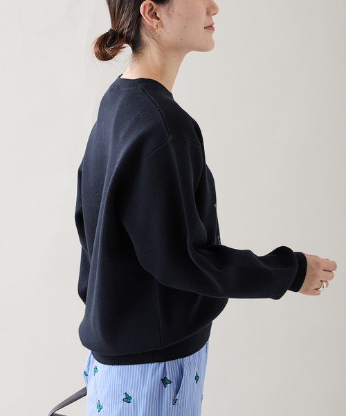 ヴェルメイユパーイエナカシミヤ混レーヨン長袖リブニットネイビー
