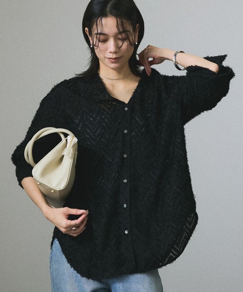ブラウス シャツ モンターニュジャガードVネックシャツ/ブラウス レディース SALON adam et rope' ブラウス シャツ モンターニュジャガードV