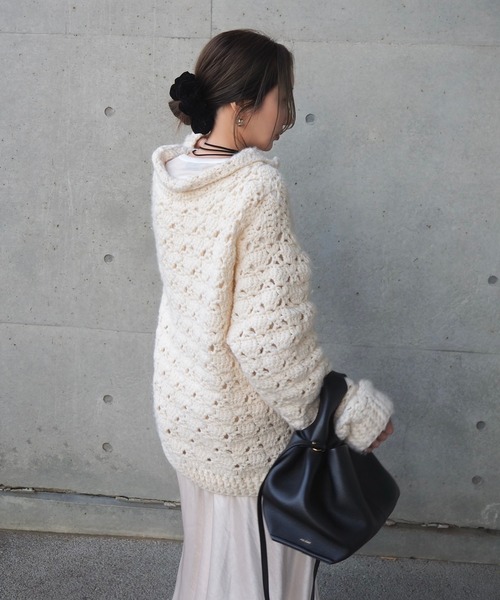 カーディガン double zip crochet knit cardigan /ダブルジップクロシェカーディガン レディース カーディガン double zip crochet knit cardigan /ダブルジップ