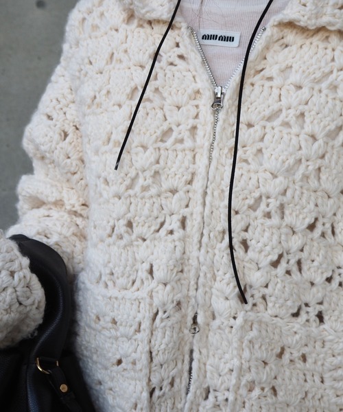 カーディガン double zip crochet knit cardigan /ダブルジップクロシェカーディガン レディース カーディガン double zip crochet knit cardigan /ダブルジップ