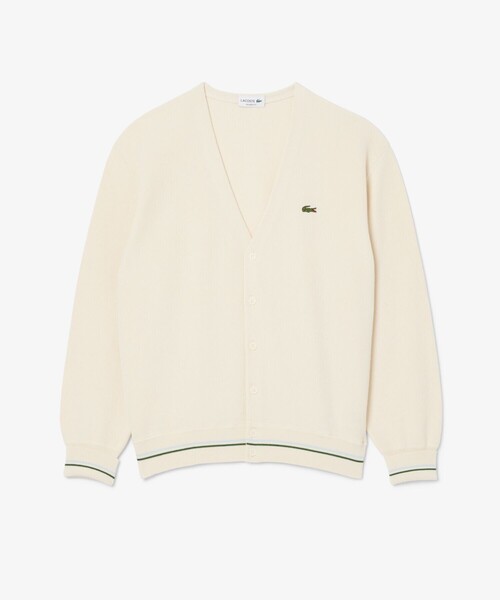 LACOSTE リブニットステッチコットンニットカーディガン LACOSTE カーディガン リブニットステッチコットンニット