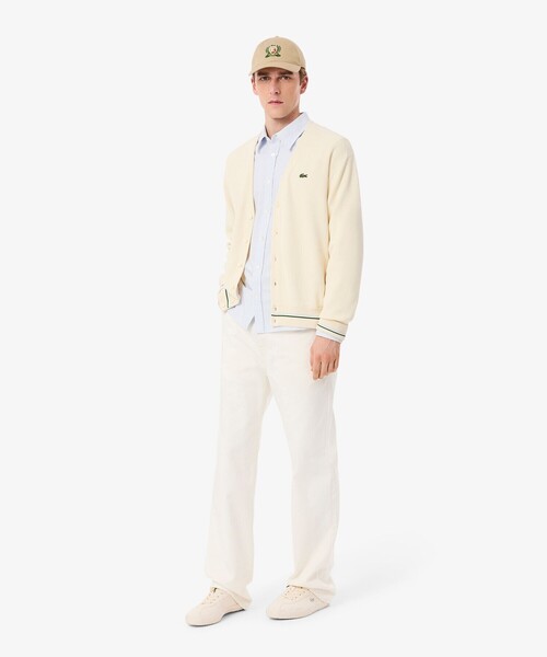LACOSTE リブニットステッチコットンニットカーディガン LACOSTE カーディガン リブニットステッチコットンニット