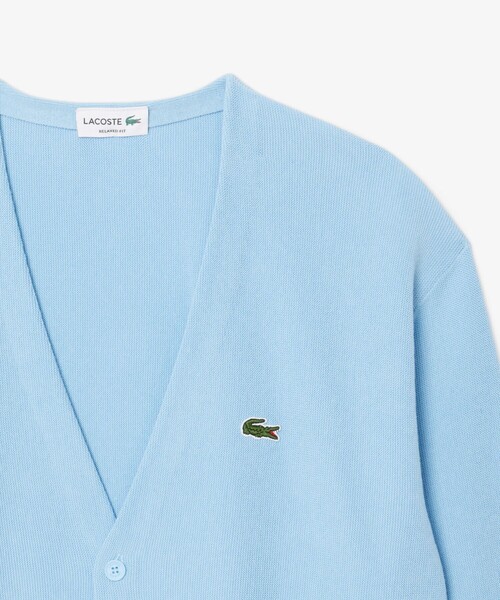 LACOSTE ニット カーディガン 水色 チェック ラコステ ワニ 大きめ LACOSTE（ラコステ） カーディガン リブニットステッチコットンニット