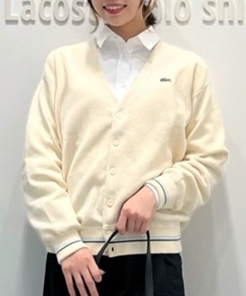 LACOSTE リブニットステッチコットンニットカーディガン LACOSTE カーディガン リブニットステッチコットンニット