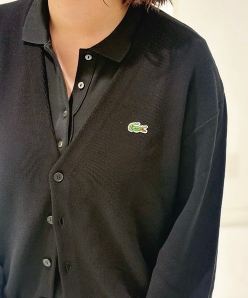 LACOSTE リブニットステッチコットンニットカーディガン LACOSTE カーディガン リブニットステッチコットンニット