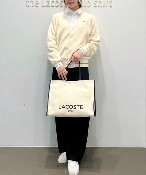 LACOSTE アイボリー ボタンアップカーディガン LACOSTE アイボリー ボタンアップカーディガン
