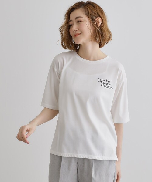 grove（グローブ） tシャツ 五分袖ロゴプリントTシャツ レディース