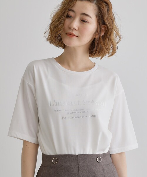グレイコード 取扱い リラックスTシャツ カットソー 五分袖 1 ライトベージュ セール】ルーズな着こなしが叶う。五分袖ラウンドネックワンポイントT