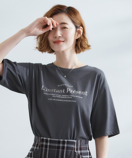 grove（グローブ） tシャツ 五分袖ロゴプリントTシャツ レディース