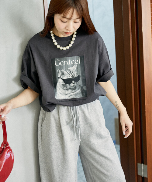 PUBLUX（パブリュクス） tシャツ ”Genteel”キャット アニマルプリントT