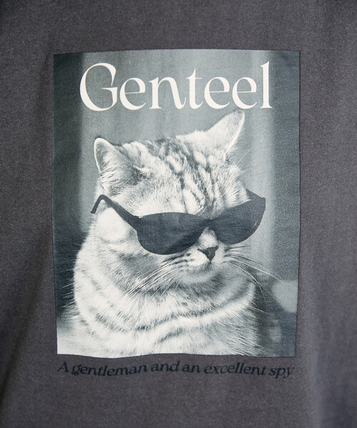 【SOLD】PUBLUX猫プリントTシャツ黒 PUBLUX/パブリュクス ＜機能性素材＞STRATEGY キャット プリント T