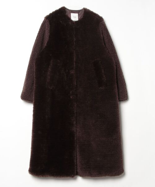 クラネ　CLANE ブラック人工毛皮コート サイズ1 値下げ CLANE（クラネ） ノーカラーコート 1 ブラウン レディース : ZOZOTOWN