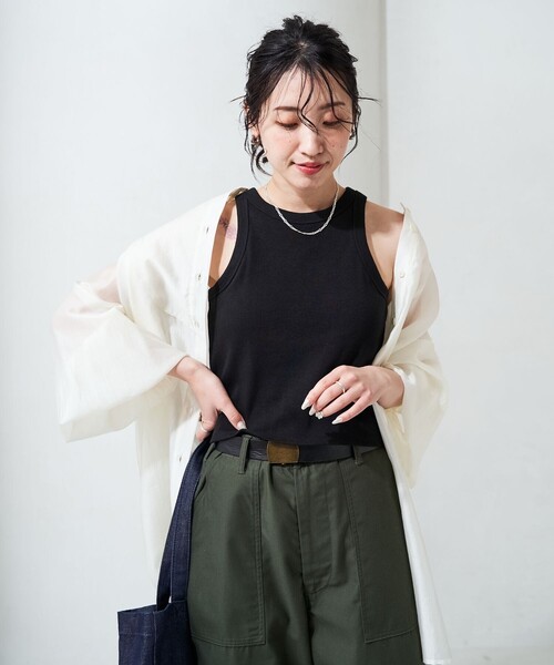タンクトップ ノースリーブ 「夏のワードローブ」カップ付アメスリリブタンクトップ レディース FREAK'S STORE タンクトップ ノースリーブ 限定展開 カップ付き