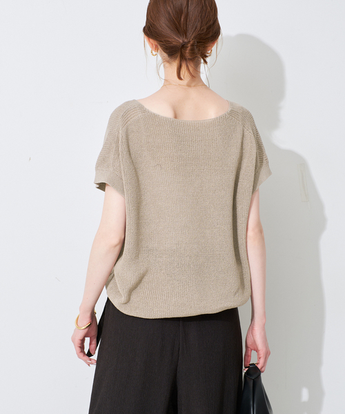 24SS SLOBE IENA リネン混フレンチスリーブニット ベージュ セール】リネン混フレンチスリーブニット(506018604) | スローブ