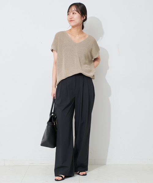 新品　スローブイエナ　リネン混フレンチスリーブニット　ブラック SLOBE IENA（スローブイエナ）の「リネン混フレンチスリーブ