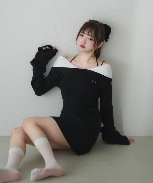ワンピース Off shoulder knit docking one piece off shoulder knit docking one piece – BUNNY APARTMENT