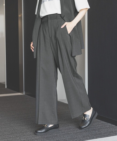 GLOBAL WORK　お手入れらくらくSET UP　Wジャケット　ワイドパンツ GLOBAL WORK｜お手入れラクラクセットアップ/ワイドパンツ