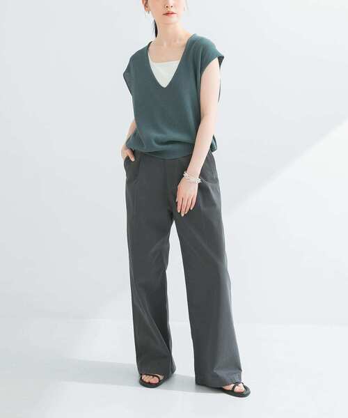 ＊美品＊ファビアナフィリッピ／コットンリネン　ニット　ベスト　ジレ セール】裾くるりデザインニットベスト ジレ サマーニット