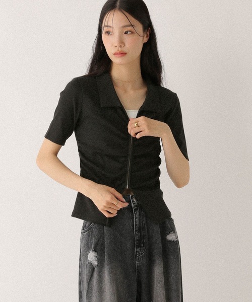 トップス tea Heather tシャツ フロントギャザーZIPTEE 497343 レディース