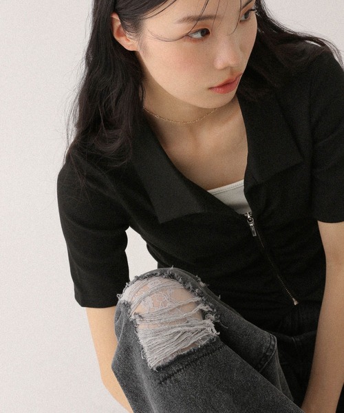 トップス tea Heather tシャツ フロントギャザーZIPTEE 497343 レディース