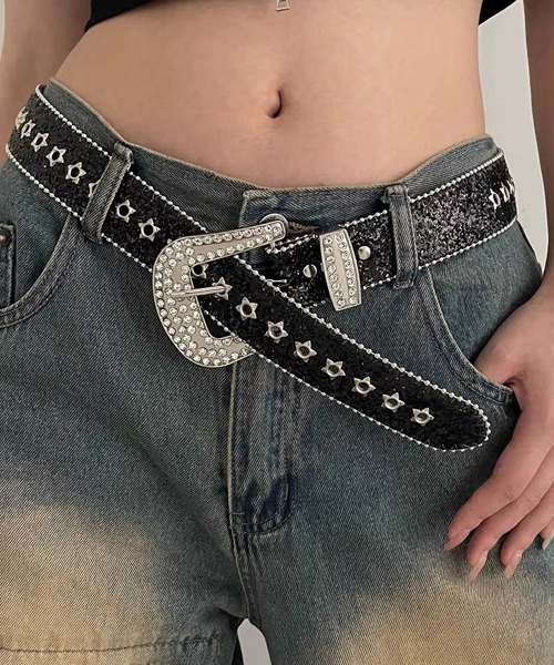Ressaca（レサーカ） ベルト ラインストーンスタッズベルト レディース