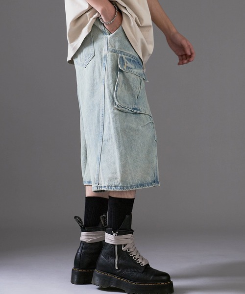さ*げ様 ⑥Off-White　オフホワイト 刺繍 ロゴ　デニム　ハーフパンツ Theater code ワイドパンツ ジーンズ 「26SS再入荷」White Stitching