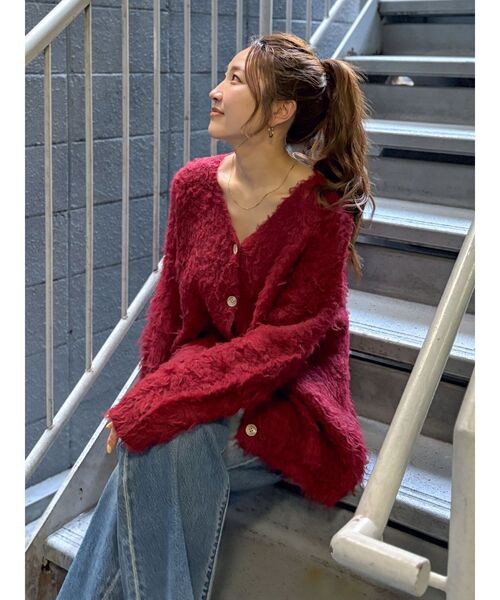 今期新品Ungridニットロングカーデ♡ Ungrid ブークレニットロングカーデ ブラウン -靴＆ファッション通販