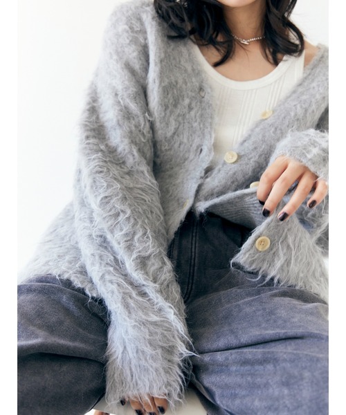今期新品Ungridニットロングカーデ♡ Ungrid ブークレニットロングカーデ ブラウン -靴＆ファッション通販