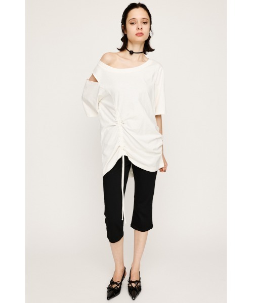 tシャツ ONE SHOULDER SHIRRING TOPS ワンショルダー シャーリング トップス 半袖 夏服 レディース SLY tシャツ ONE SHOULDER SHIRRING TOPS ワンショルダー