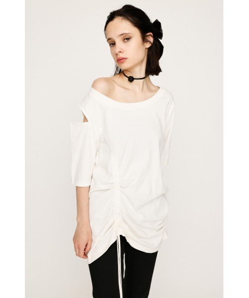 SLY（スライ） tシャツ ONE SHOULDER SHIRRING TOPS ワンショルダー