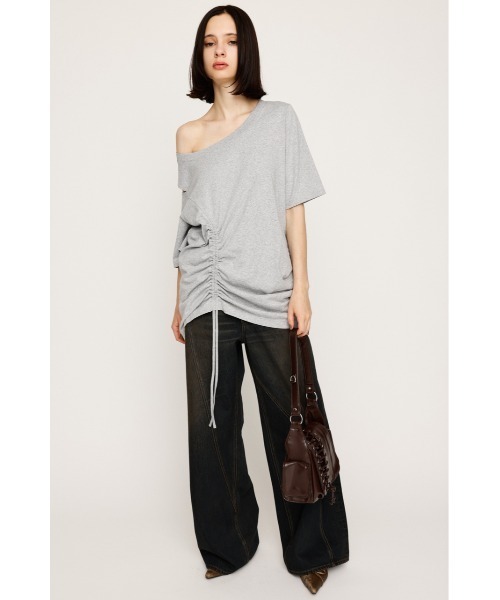 tシャツ ONE SHOULDER SHIRRING TOPS ワンショルダー シャーリング トップス 半袖 夏服 レディース SLY tシャツ ONE SHOULDER SHIRRING TOPS ワンショルダー