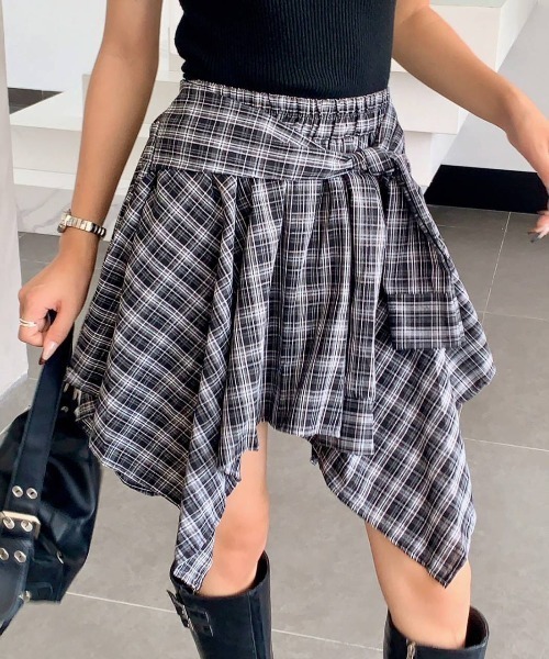 ALMO スカート 「portulaca」チェック柄アシンメトリーミニスカート