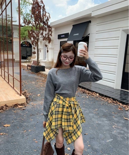 ALMO スカート 「portulaca」チェック柄アシンメトリーミニスカート