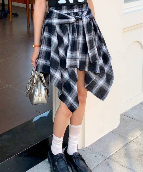 ALMO スカート 「portulaca」チェック柄アシンメトリーミニスカート