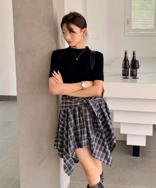 ALMO スカート 「portulaca」チェック柄アシンメトリーミニスカート