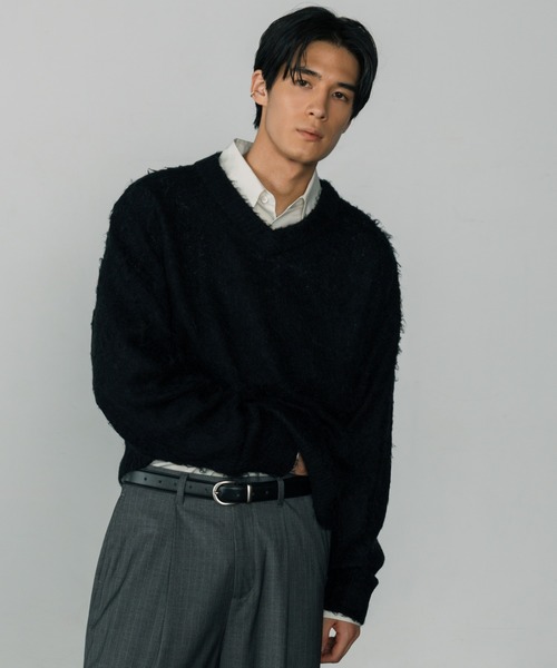 LURAKU セーター ニット 「LURAKU」Brushed Wool V-neck Knit / LURAKU