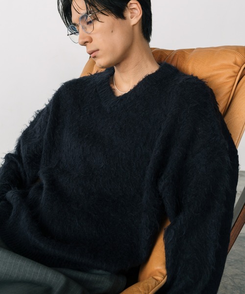 ブラッシュド ウール ニットセーター LURAKU】Brushed Wool V-neck Knit / LURAKU ブラッシュドウールV