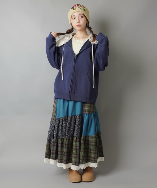 SPINNS スカート パッチワークロングスカート/チェック柄/小花柄