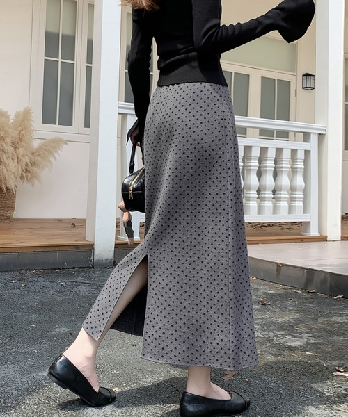 emi+ スカート バックスリットドット柄ニットスカート : ZOZOTOWN