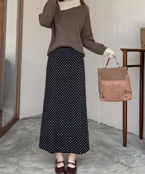 スカート1点ニット3点 emi+ スカート バックスリットドット柄ニットスカート : ZOZOTOWN