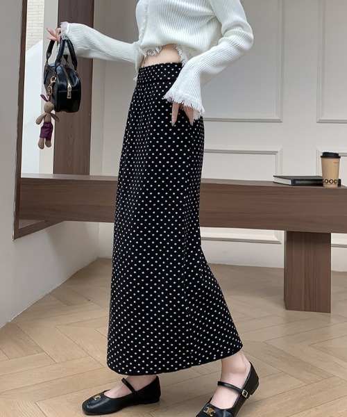 emi+ スカート バックスリットドット柄ニットスカート : ZOZOTOWN