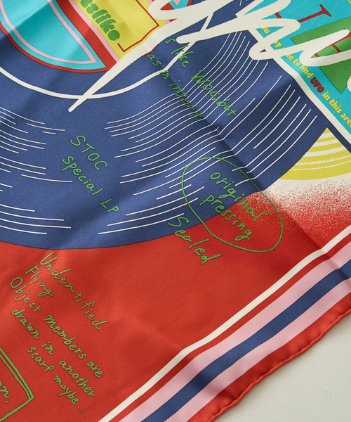 新品未使用　manipuri シルクスカーフ　レコード　新作 manipuri】65×65正方形 レコード シルクスカーフ | アンタイトル