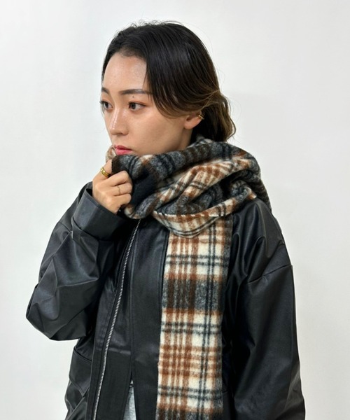 ampm（エーエムピーエム） マフラー ストール ビッグチェックふわもこ
