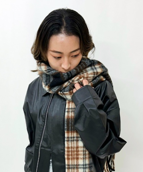 ampm（エーエムピーエム） マフラー ストール ビッグチェックふわもこ