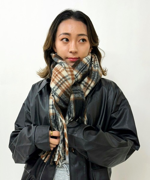 ampm（エーエムピーエム） マフラー ストール ビッグチェックふわもこ