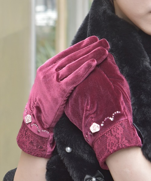 axes femme（アクシーズ ファム） 手袋 巻きバラ×レースベロア手袋