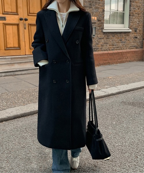 LUCPY コート チェスターコート ウールライクダブルロングコート