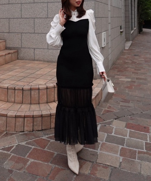 rienda（リエンダ） ワンピース チュールドッキングニットマーメイド