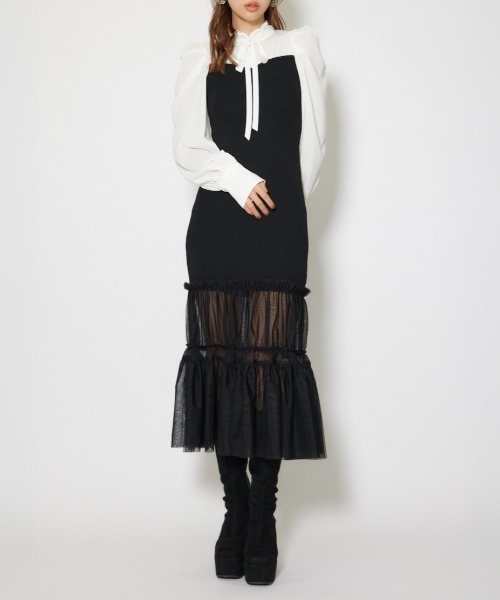 rienda（リエンダ） ワンピース チュールドッキングニットマーメイド